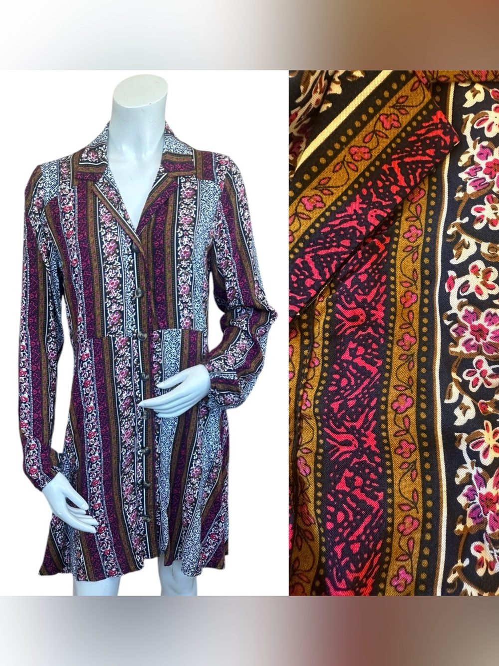Natural Life Collared Multicolor Patterned Striped Button Down Mini Dress Small